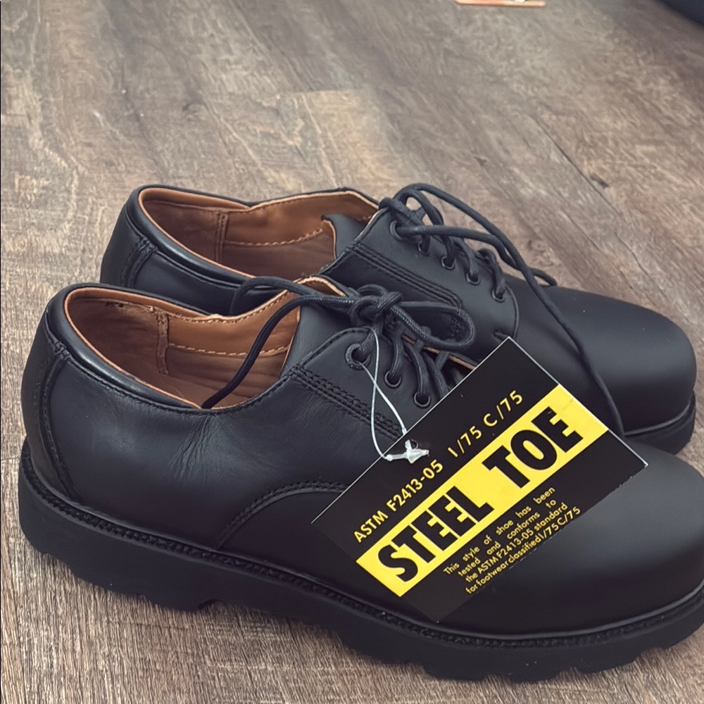 Rockport waterproof Steel Toe Black Leather Work Oxford Shoes size 9.5 Wide